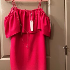 Trina Turk, pink cold shoulder dress